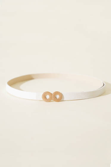 Yuvarlak Tokalı İnce Kemer Beyaz - Deri Kemer