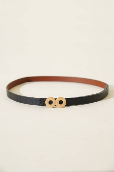 Yuvarlak Tokalı İnce Kemer Siyah - Deri Kemer