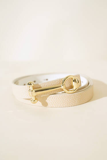 Yuvarlak Tokalı Kemer Bej - Deri Kemer