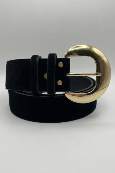Yuvarlak Tokalı Kemer Siyah - Süet Kemer