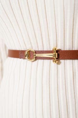 Yuvarlak Tokalı Kemer Taba - Deri Kemer