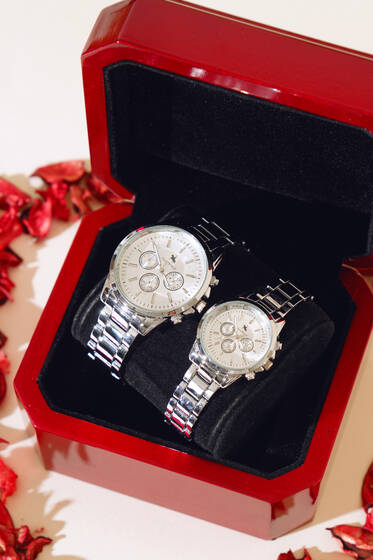 Yuvarlak Üç Kadran Sevgili Çift Kol Saati Silver - Saat