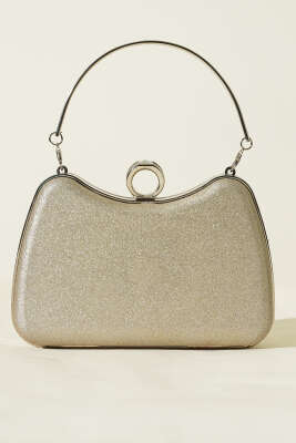 Yüzüklü Simli Abiye Çanta Bej - Kol Çantası