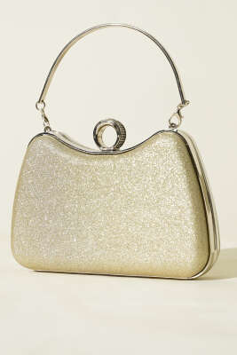 Yüzüklü Simli Abiye Çanta Gold 