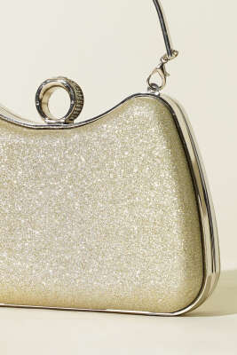 Yüzüklü Simli Abiye Çanta Gold - Kol Çantası