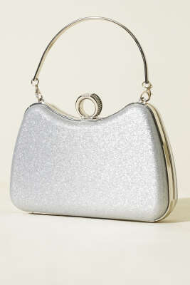 Yüzüklü Simli Abiye Çanta Gümüş 