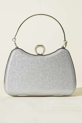 Yüzüklü Simli Abiye Çanta Gümüş - Kol Çantası