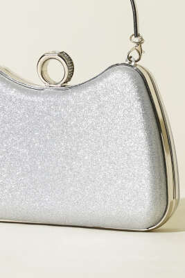 Yüzüklü Simli Abiye Çanta Gümüş - Kol Çantası