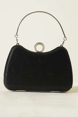 Yüzüklü Simli Abiye Çanta Siyah - Kol Çantası