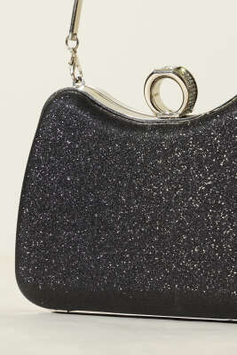 Yüzüklü Simli Abiye Çanta Siyah - Kol Çantası