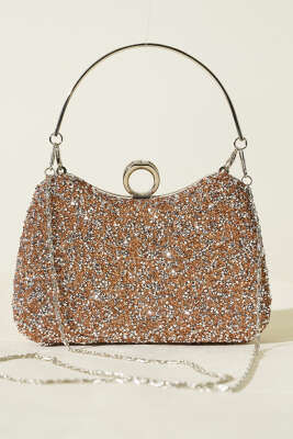 Yüzüklü Taşlı Abiye Çanta Bakır Silver - Günün Seçilenleri