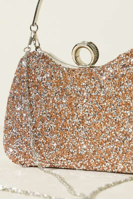 Yüzüklü Taşlı Abiye Çanta Bakır Silver - Günün Seçilenleri