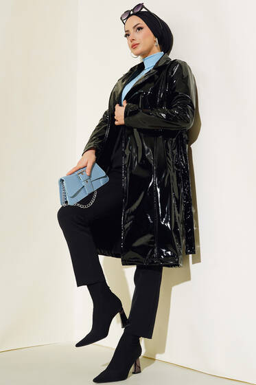 Rugan Parlak Trençkot Siyah - Trençkot