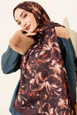 Zambak Desen Soft Şal Acı Kahve - MODA KAPRİS