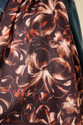 Zambak Desen Soft Şal Acı Kahve - Başörtüsü