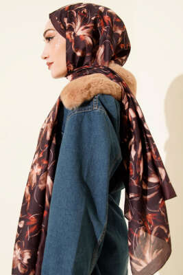 Zambak Desen Soft Şal Acı Kahve - Günün Seçilenleri