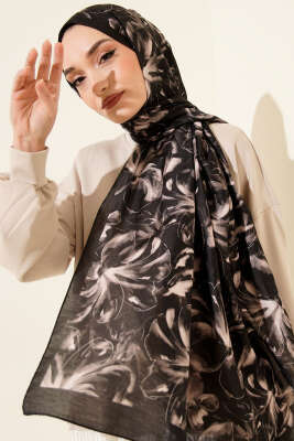 Zambak Desen Soft Şal Antrasit 
