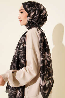 Zambak Desen Soft Şal Antrasit - Başörtüsü