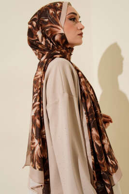 Zambak Desen Soft Şal Bej - Başörtüsü