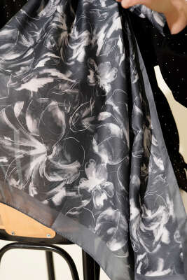 Zambak Desen Soft Şal Füme - Başörtüsü