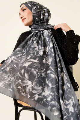 Zambak Desen Soft Şal Füme - Başörtüsü