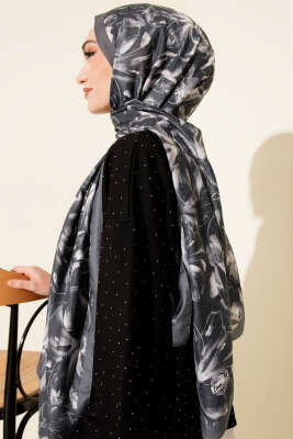 Zambak Desen Soft Şal Füme - Başörtüsü