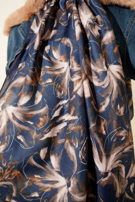 Zambak Desen Soft Şal Lacivert - Başörtüsü