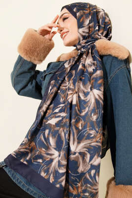 Zambak Desen Soft Şal Lacivert - Günün Seçilenleri