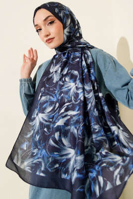 Zambak Desen Soft Şal Mavi 