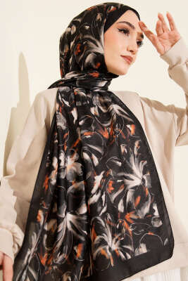 Zambak Desen Soft Şal Siyah 