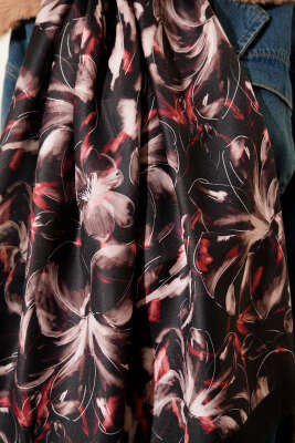 Zambak Desen Soft Şal Siyah Vizon - Başörtüsü