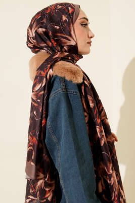 Zambak Desen Soft Şal Vizon - Başörtüsü