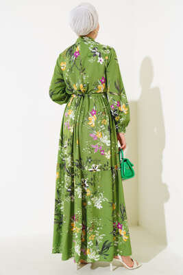 Zambak Desenli Kadın Benetton Elbise - Tesettür Elbise