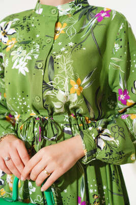 Zambak Desenli Kadın Benetton Elbise - Tesettür Elbise