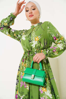 Zambak Desenli Kadın Benetton Elbise - Tesettür Elbise