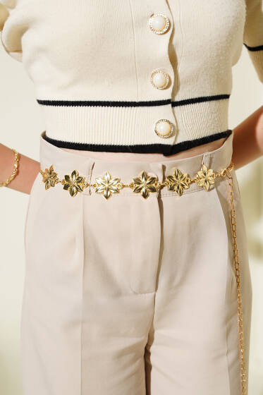 Zambak Figürlü Zincir Kemer Gold - Zincirli Kemer