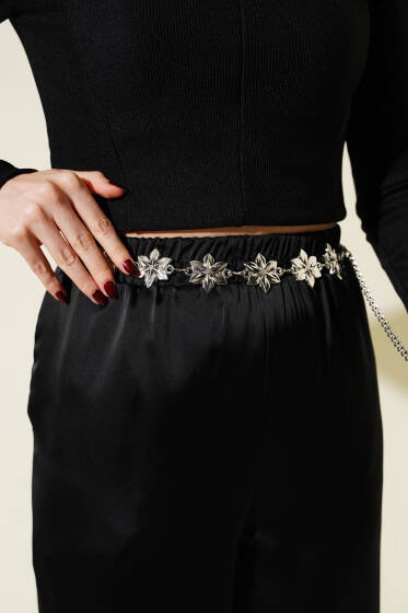 Zambak Figürlü Zincir Kemer Gümüş - Zincirli Kemer