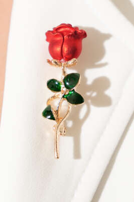 Zarif Gül Detaylı Broş Kırmızı - Broş
