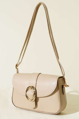 Zarif Tasarımlı Kapaklı Çanta Bej - Kol Çantası