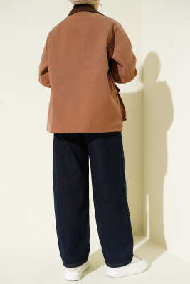 Geniş Paça Taşlı Kemerli Kot Pantolon Lacivert - Pantolon