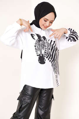 Zebra Baskılı Gömlek Beyaz