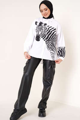 Zebra Baskılı Gömlek Beyaz - Gömlek