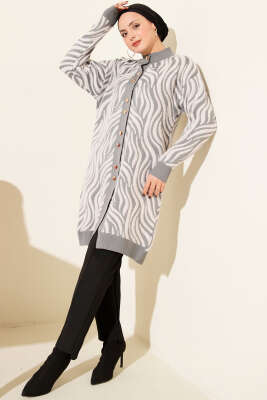 Zebra Desen Angora Detaylı Triko Hırka Gri - Hırka