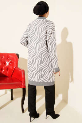 Zebra Desen Angora Detaylı Triko Hırka Gri - Hırka