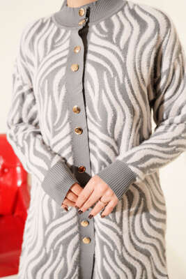 Zebra Desen Angora Detaylı Triko Hırka Gri - Hırka