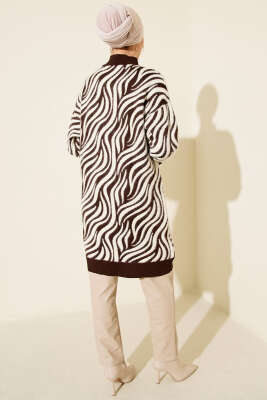 Zebra Desen Angora Detaylı Triko Hırka Kahve - Hırka