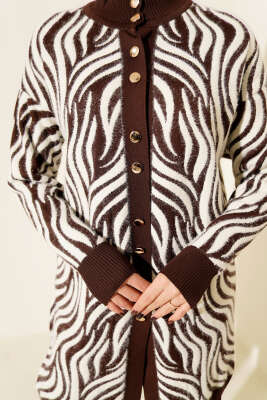 Zebra Desen Angora Detaylı Triko Hırka Kahve - Hırka