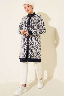 Zebra Desen Angora Detaylı Triko Hırka Lacivert - Hırka