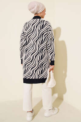 Zebra Desen Angora Detaylı Triko Hırka Lacivert - Hırka