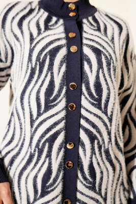 Zebra Desen Angora Detaylı Triko Hırka Lacivert - Hırka